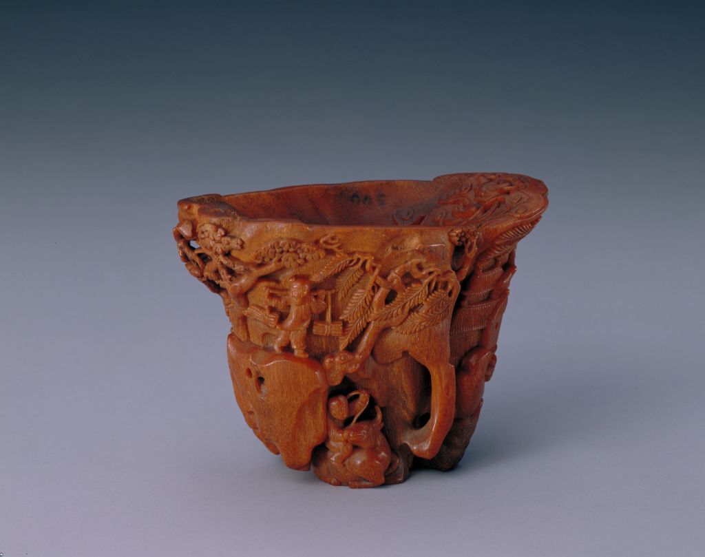 图片[1]-Rhinoceros horn carved figure story cup-China Archive